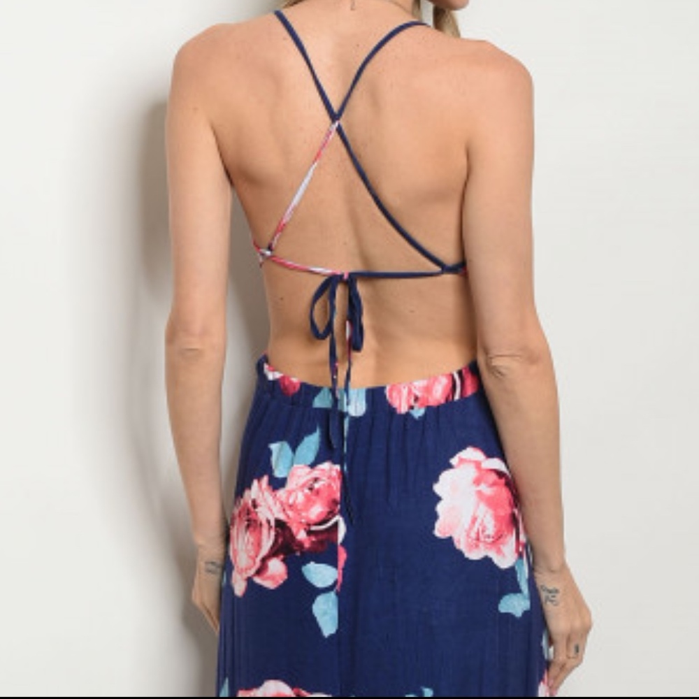 Navy Floral Open back Maxi! - Picture 3 of 6